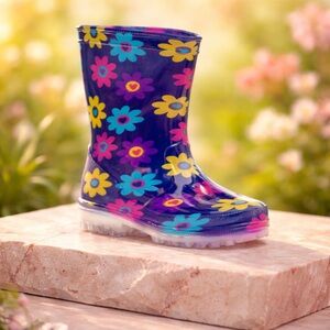 NWT Navy & Purple Floral Rain Boots girls Little Kid Sz 12